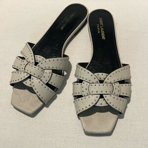 Saint Laurent Tribute Embellished Leather Slides size 39